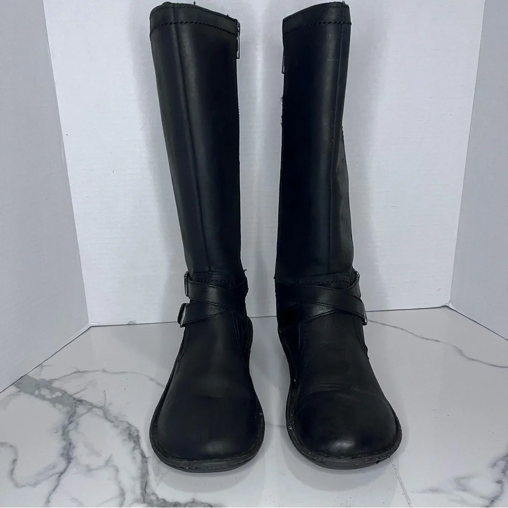 UGG Rosen Tall Black Leather Riding Boots Women’s Size 7 Buckle Zip Winter